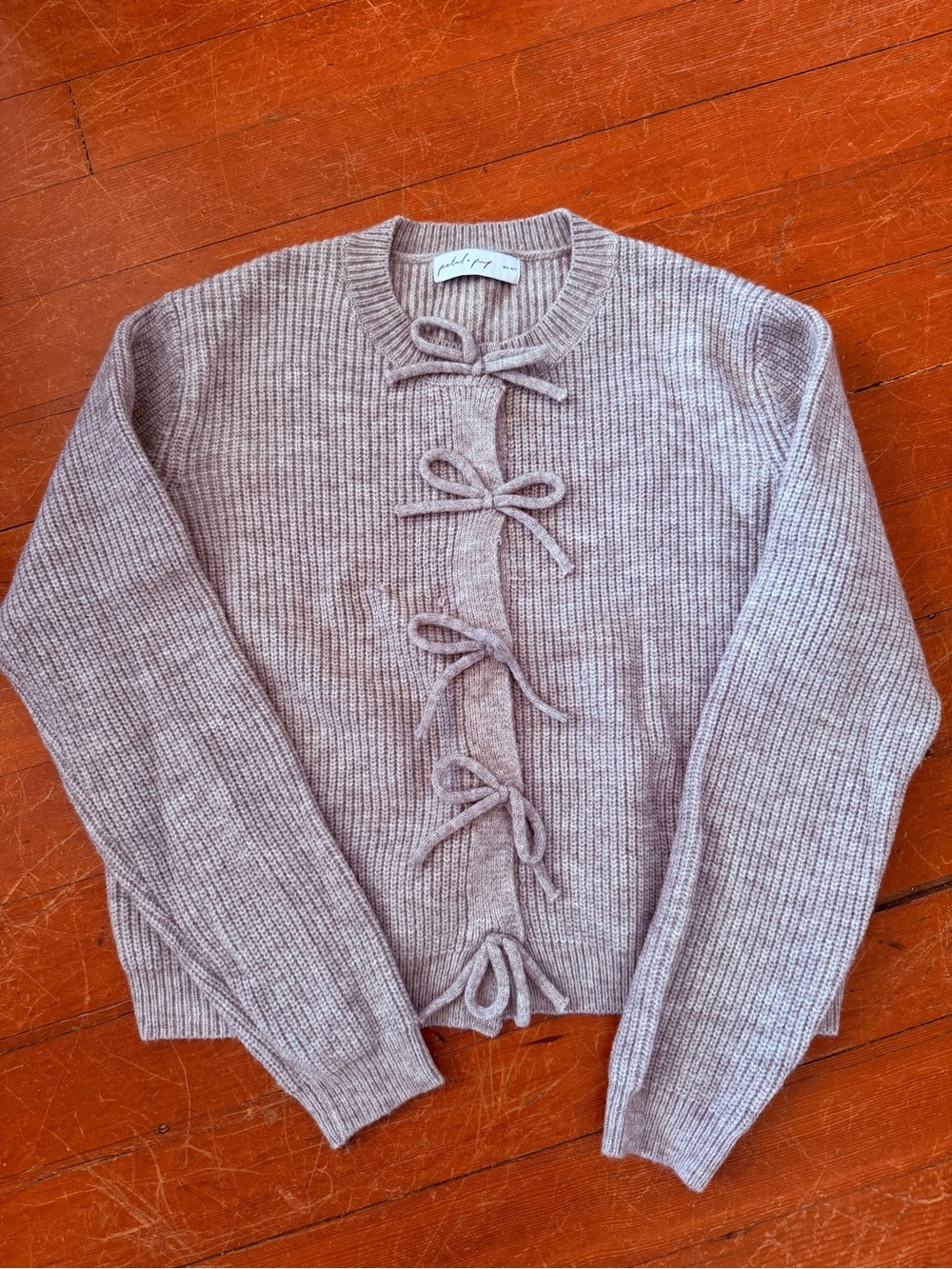 Petal & Pup Blush Ribbed Tie-Front Cardigan